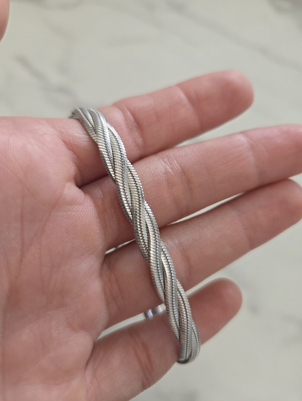 ​Silver Braided Herringbone Snake Chain Multistrand Bracelet - Picture 5 of 12